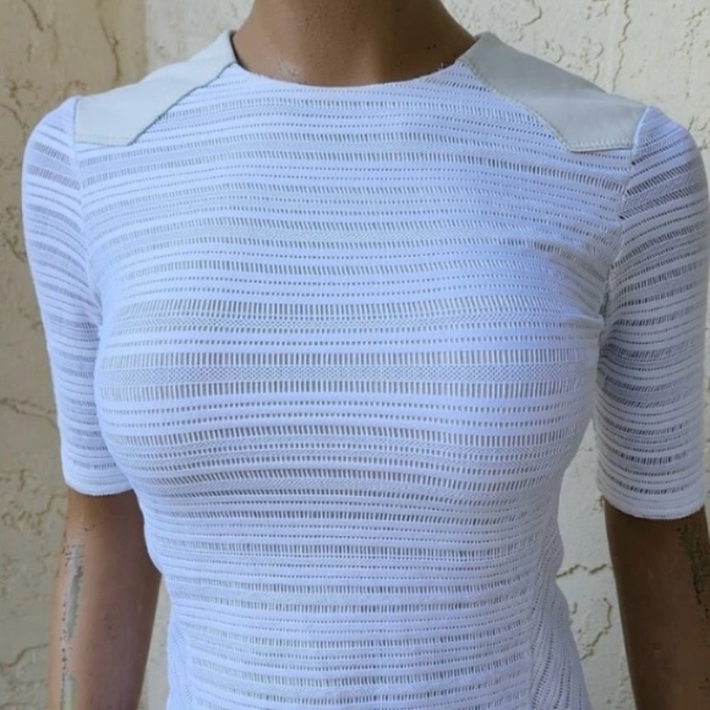 rag & bone White Basha Top, featuring lambskin shoulder panels and Crewneck - Picture 2 of 11
